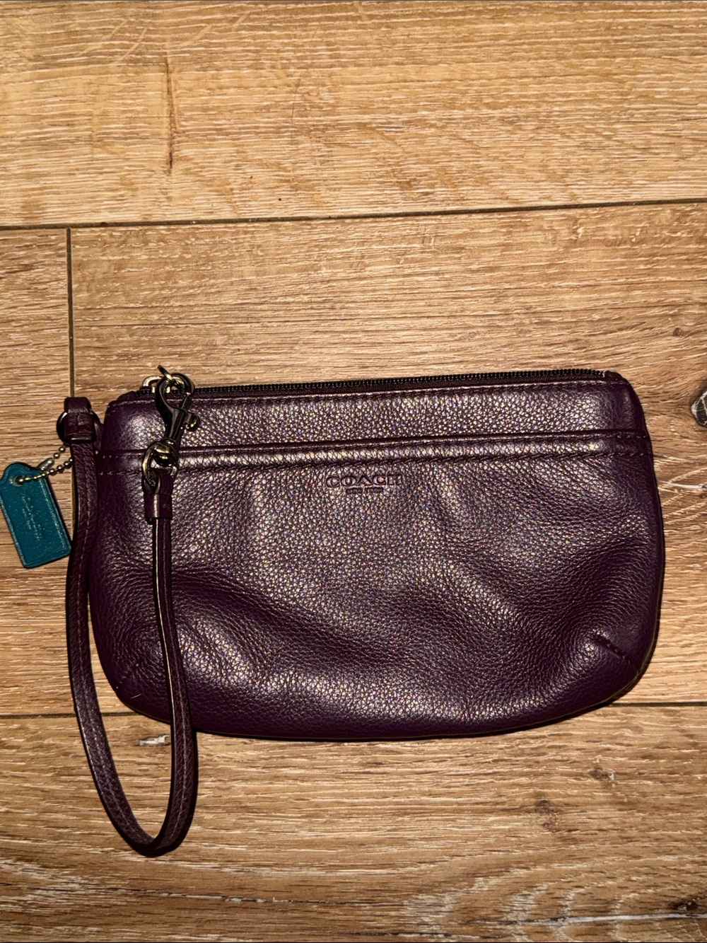 COACH Plum Pebbled Leather Wristlet Clutch